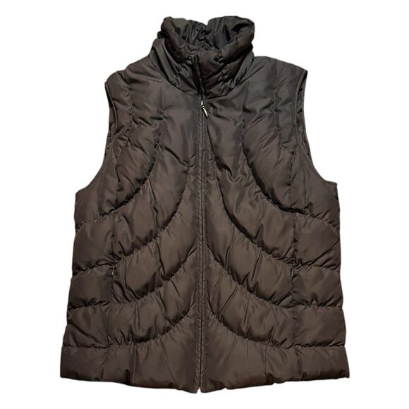 VTG Y2K Nine West Puffer Vest Womens Chocolate Brown Down Insulated Full Zip L - Picture 1 of 8